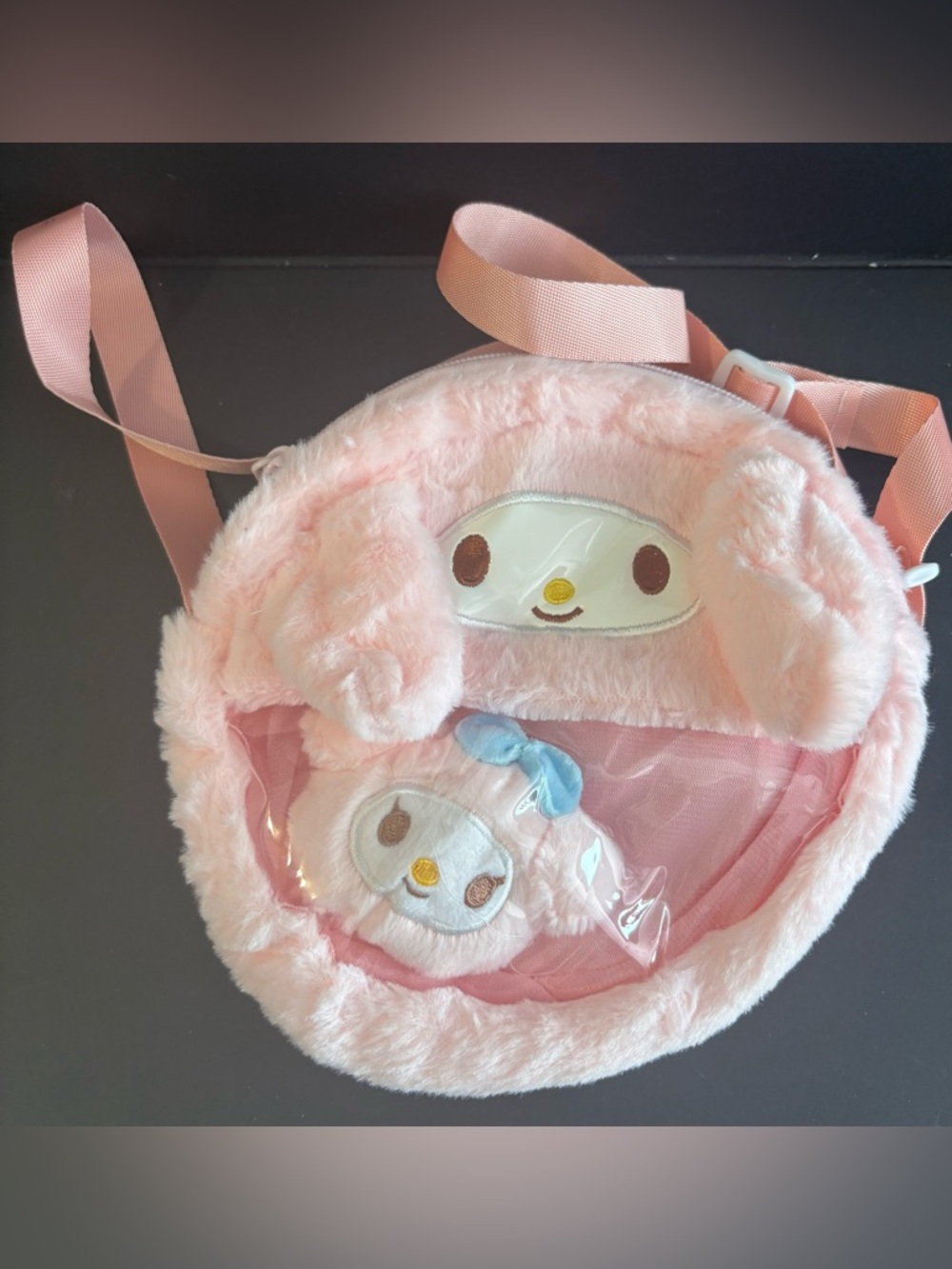Plush Pink Character Crossbody Bag for Kids with Adjustable Strap
